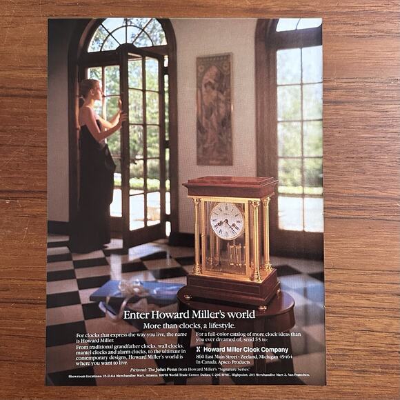 1986 Print Ad Howard Miller Clocks Michigan New Yorker Mag - Picture 1 of 1